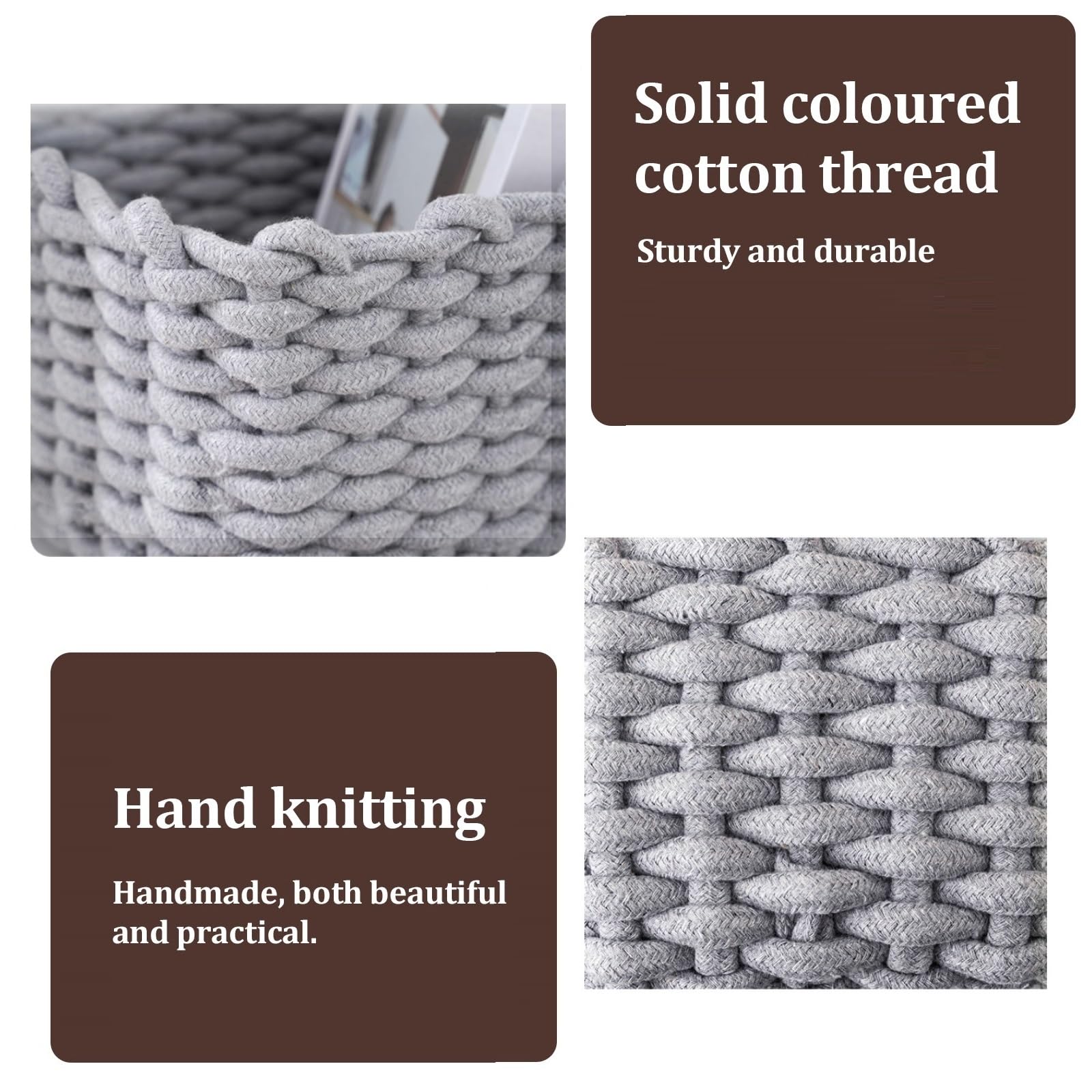 JJQHYC Cotton Rope Basket Woven Storage Baskets Grey Rope Desktop Basket Organizer Bathroom Storage Baskets for Cupboard Nursery Decor - Image 4