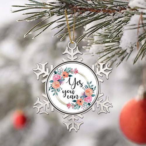 Miniatura 4 de Love Saying Ornament Floral Wreath Yes You Can Metal Snowflake Christmas Ornament for Xmas Tree Decoration Wedding Ornament Funny Snowflake Pendant
