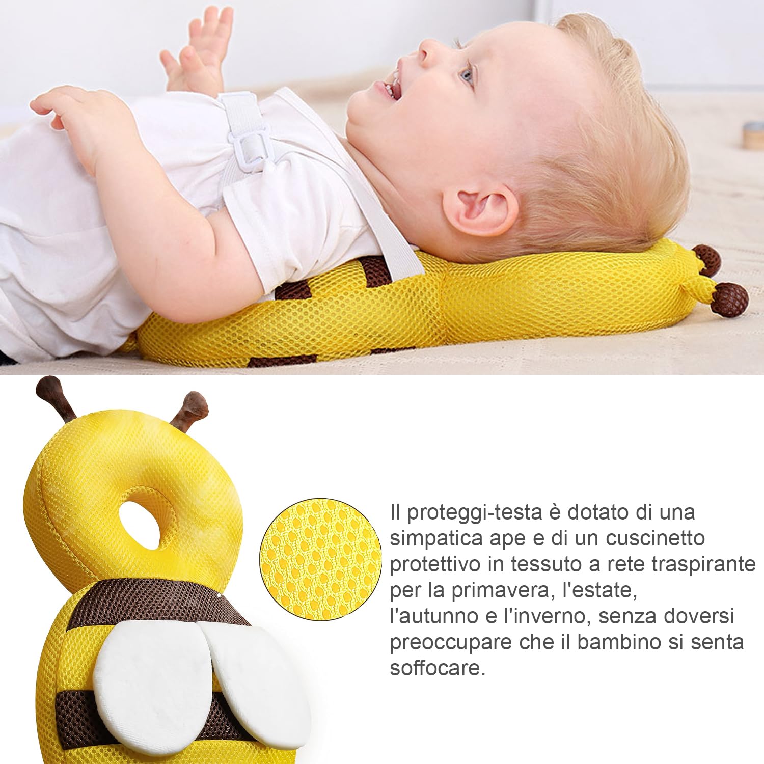 Cuscino di Sicurezza Regolabile per la Testa del Bambino ape gialla