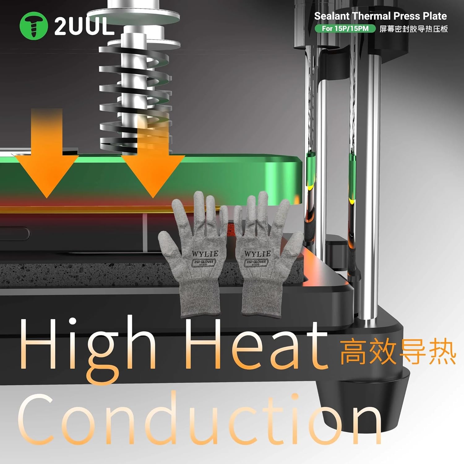 2UUL DA65 Phone 15P/15PM Series Sealant Thermal Press Plate for iPhone 15P/15PM Professional Phone Repair Tool Kit with ESD Gloves Screen Opener Copper Wire WYLIE Professional Tools 7 Pack