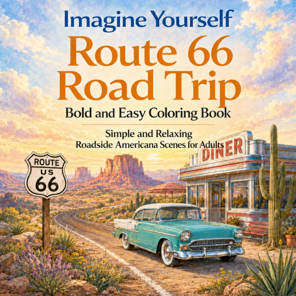 Imagine Yourself Route 66 Road Trip Bold and Easy Coloring Book: Simple and Relaxing Roadside Americana Scenes for Adults (Imagine Yourself Coloring Series)