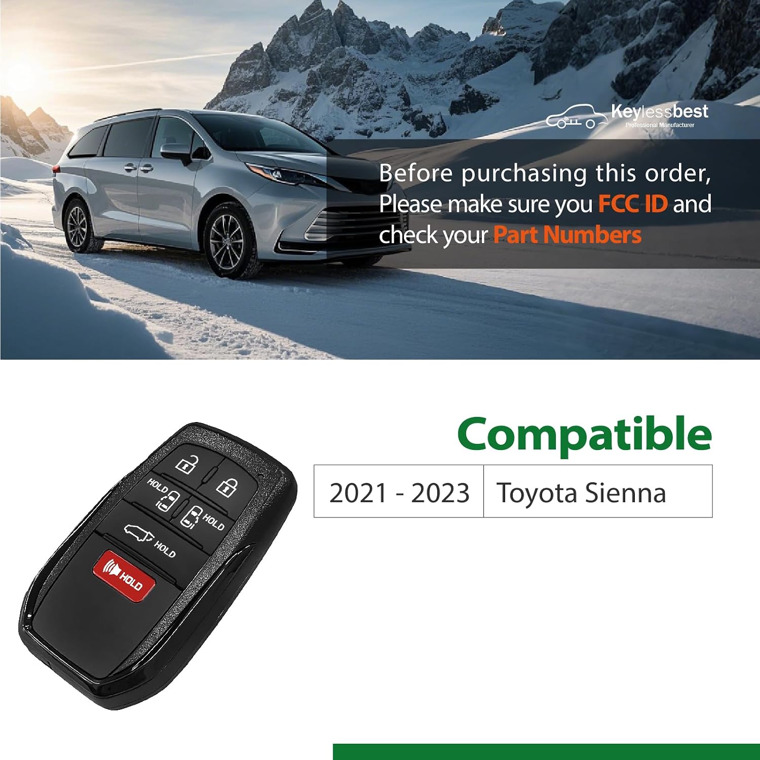 Replacement for 2021 2022 2023 Smart Proximity Toyota Sienna GNE 231451-3041 Board Key Fob HYQ14FBX 315MHz 6 Buttons