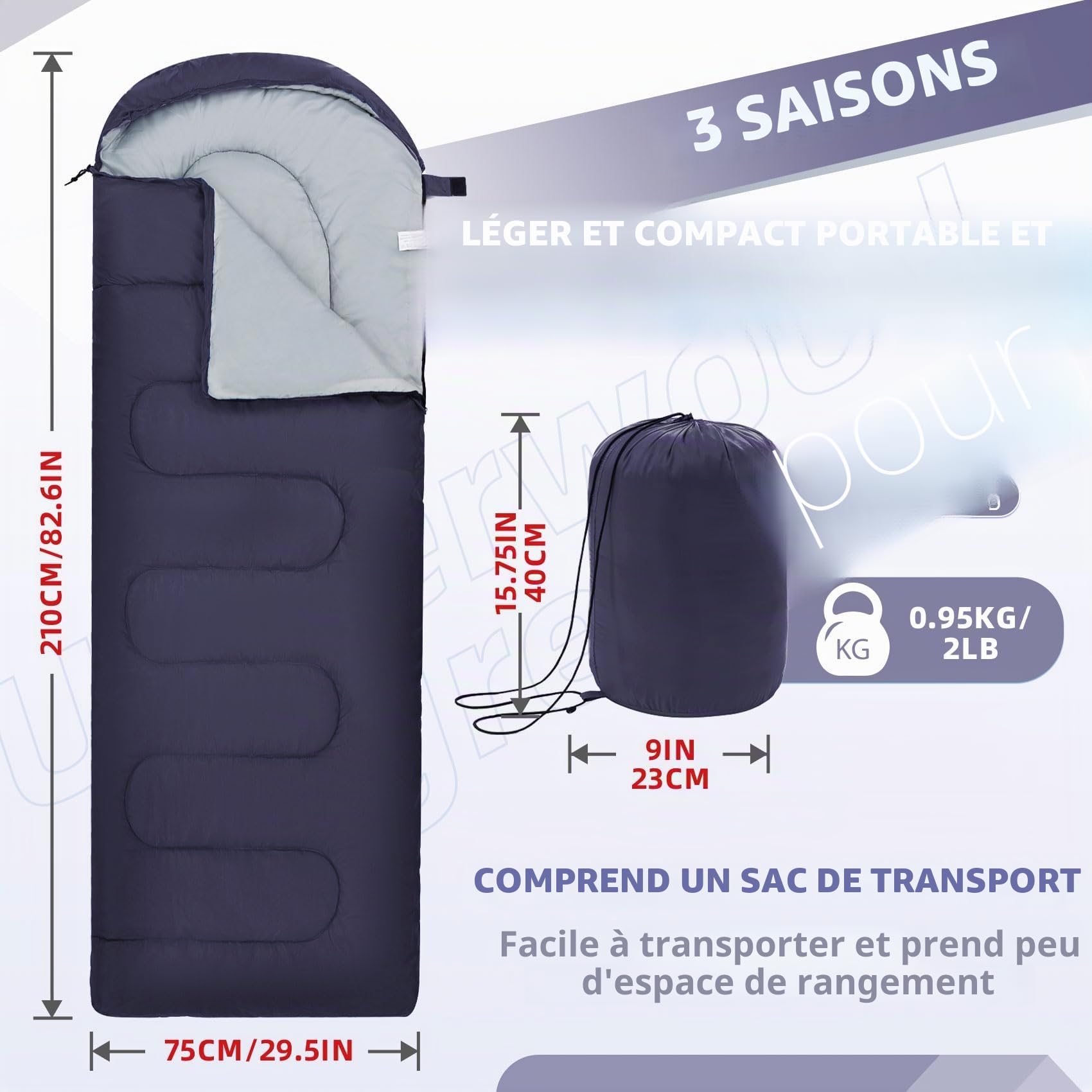 Sacs de Couchage pour Adultes et Enfants - Sac de Couchage ultraléger 3 Saisons pour Temps Froid, Compact pour la randonnée et Le Camping, Sac de Couchage léger pour Filles