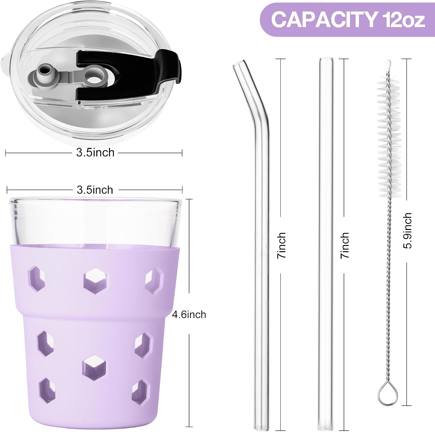 Mrsdry 12oz Iced Coffee Cup with Lids and Straws, BPA Free Reusable Glass Coffee Cups with Silicone Sleeves for Coffee, Iced tea, Thick Wall Glass Cup image 2