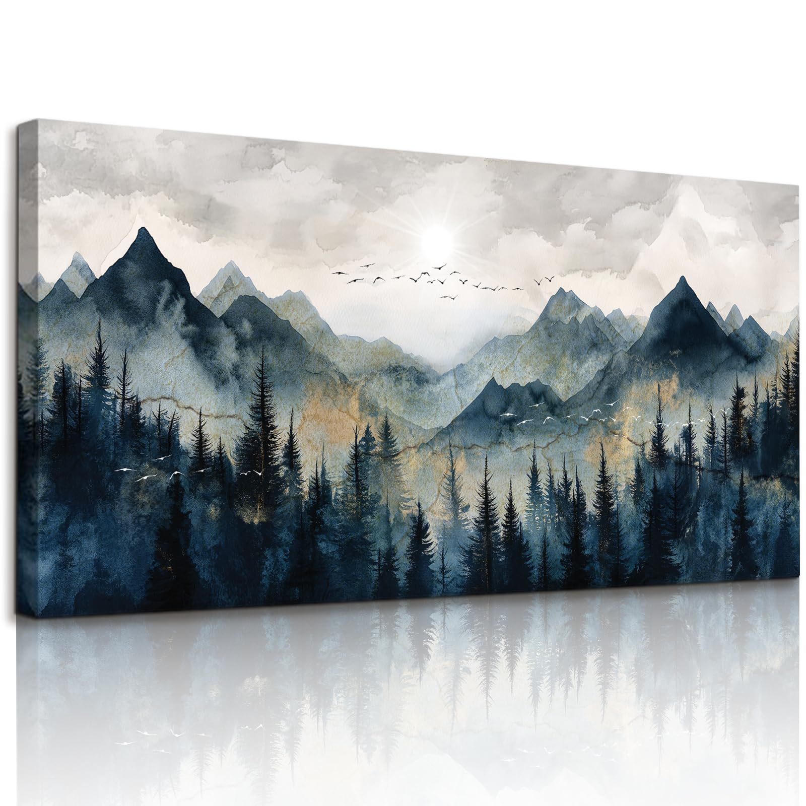 JHHUAMO Canvas Picture Large 73 x 146 cm XXL, Modern Living Room Decor Painting with Mountain View, Wall Decoration Bedroom Painting Desktop Bathroom Office Room Dining Room