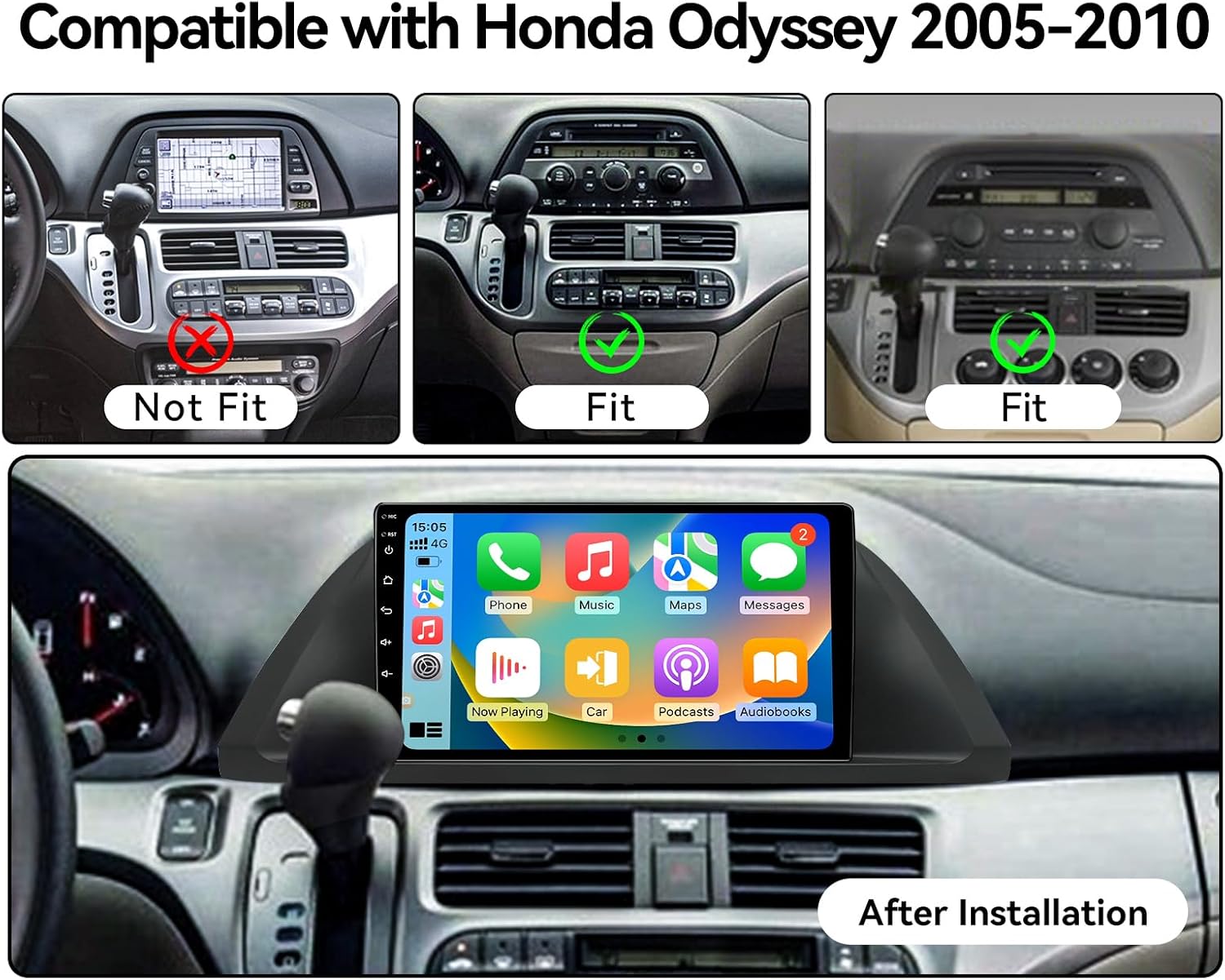 BINIZE Car Stereo Radio Compatible with Honda Odyssey 2005 2006 2007 2008 2009 2010, Wireless Carplay Android Auto Car Radio with Bluetooth, WiFi, USB, Backup Camera