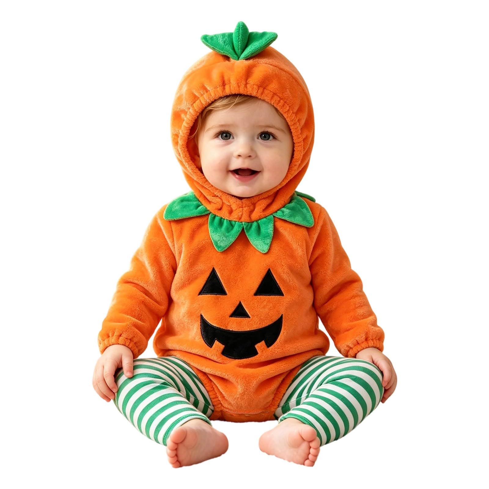 Newborn Baby Boy Girl Halloween Pumpkin Costume Toddler Cute Hooded Romper Pumpkins Cosplay Tops+Striped Pants Infant Clothes Outfit
