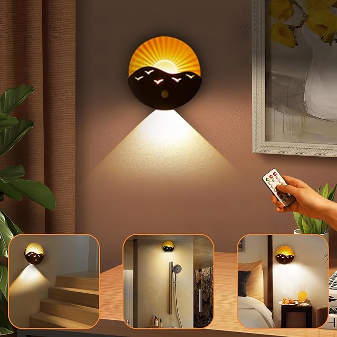 Haninula Wall Sconces LED Mounted Lamps with Remote Rechargeable Up&Down Night Lights 2000mAh Motion Sensor Adjustment Brightness Magnetic Cordless Lights for Room/Night/Staircase/Hallway/Travel