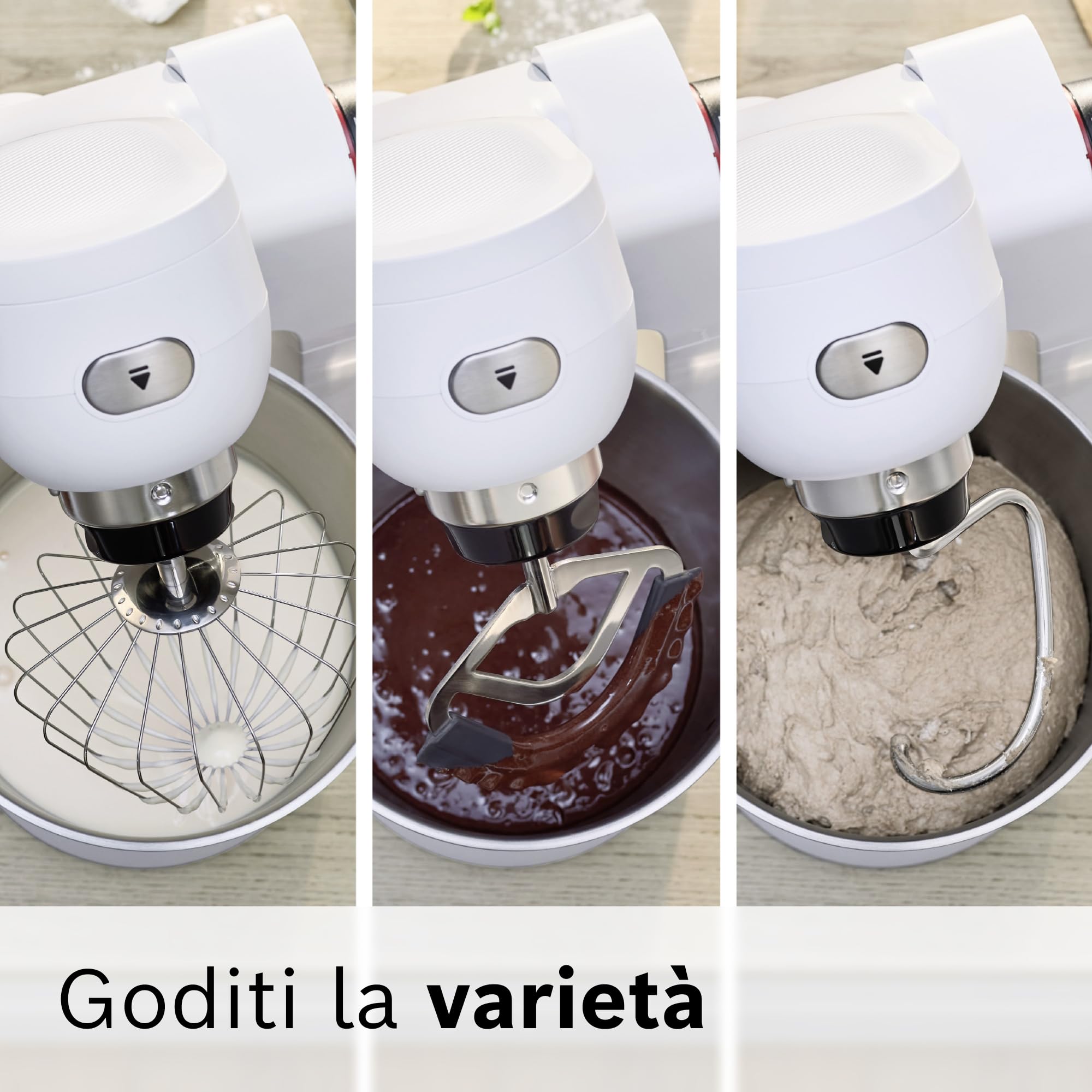 Bosch Serie 6 Planetaria MUMS6EW22, Potente Motore da 1600 W, Ciotola XXL da 5.5 L in Acciaio Inox, Frusta e Ganci, Dischi Vari, Frullatore, Accessori Inclusi Lavabili in Lavastoviglie, Bianco