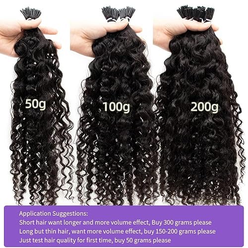 Miniatura 5 de Extensiones de cabello humano rizado crespo 3C con punta I de 14 pulgadas, preunido, 100% queratina, extensiones de cabello humano con cuentas de