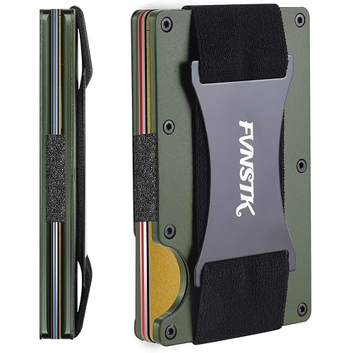 FVNSTK Minimalist Metal RFID Blocking Wallet with Cash Strap | RFID Minimalist Wallet, Slim Wallet (Green)