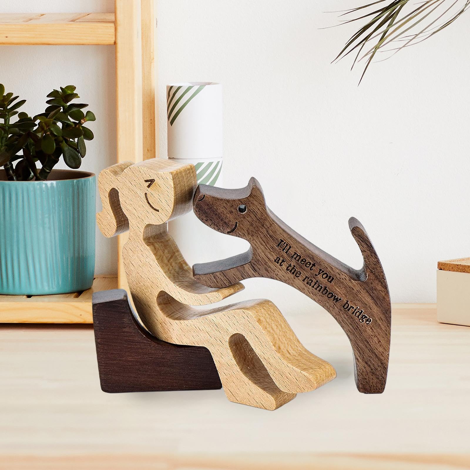 Statue Décorative En Bois Sculpté à La Main - Représente Un Chien à Forme Humaine - 11x8.5x1.5cm - Neuf