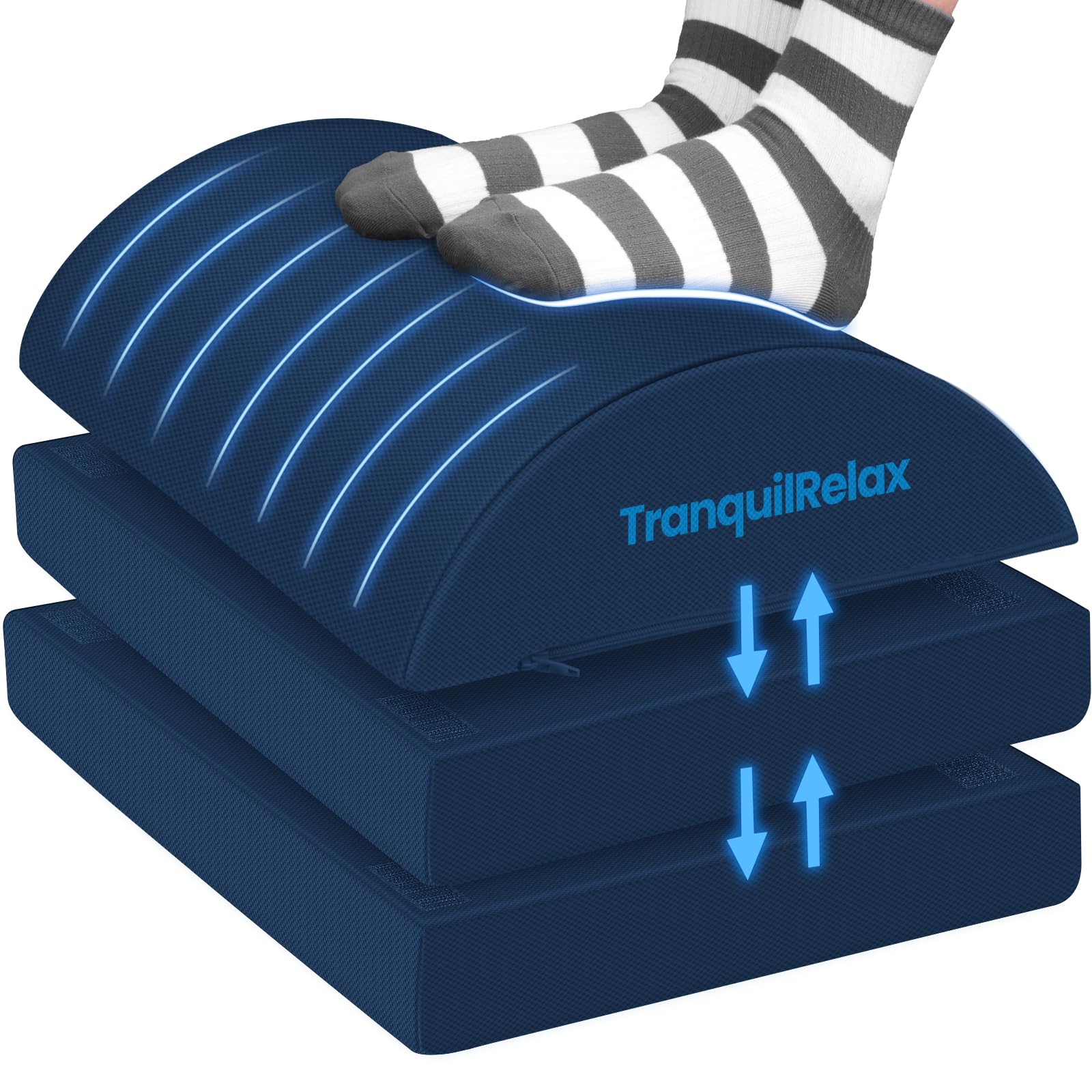 TranquilRelax Foot Rest Under Desk, 3-Height Adjustable Foot Stool, Blue