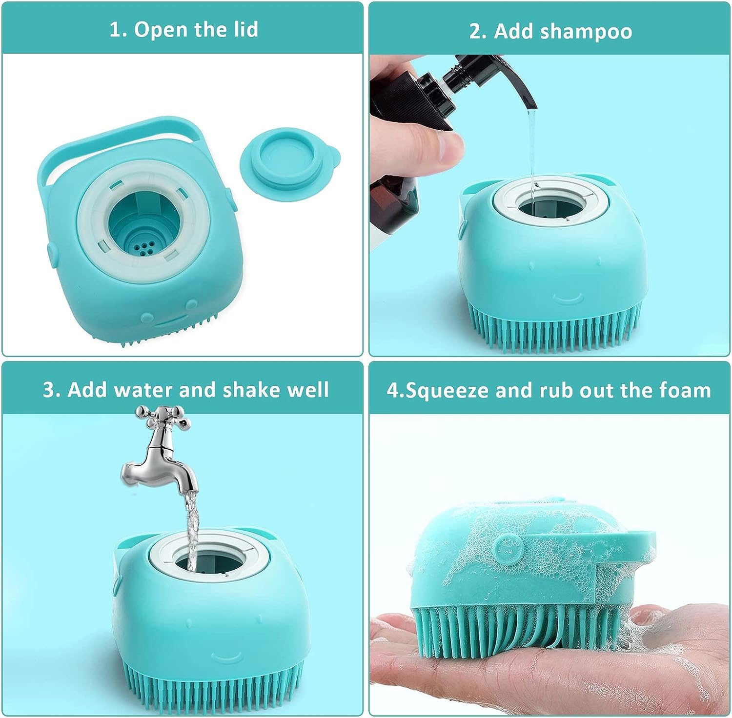 3 cepillos de baño para perros, cepillo de champú para perros para baño, no se resbala, ducha de mascotas, cepillo de lavado de masaje con mango de anillo ajustable para perros y gatos de pelo corto y