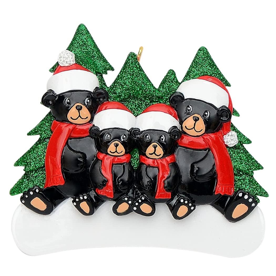 MAXORAPersonalized Family Christmas Ornament 2024 - Black Bear Family of 4 Ornaments for Christmas Tree Decor - Personalized Bear Christmas Ornament