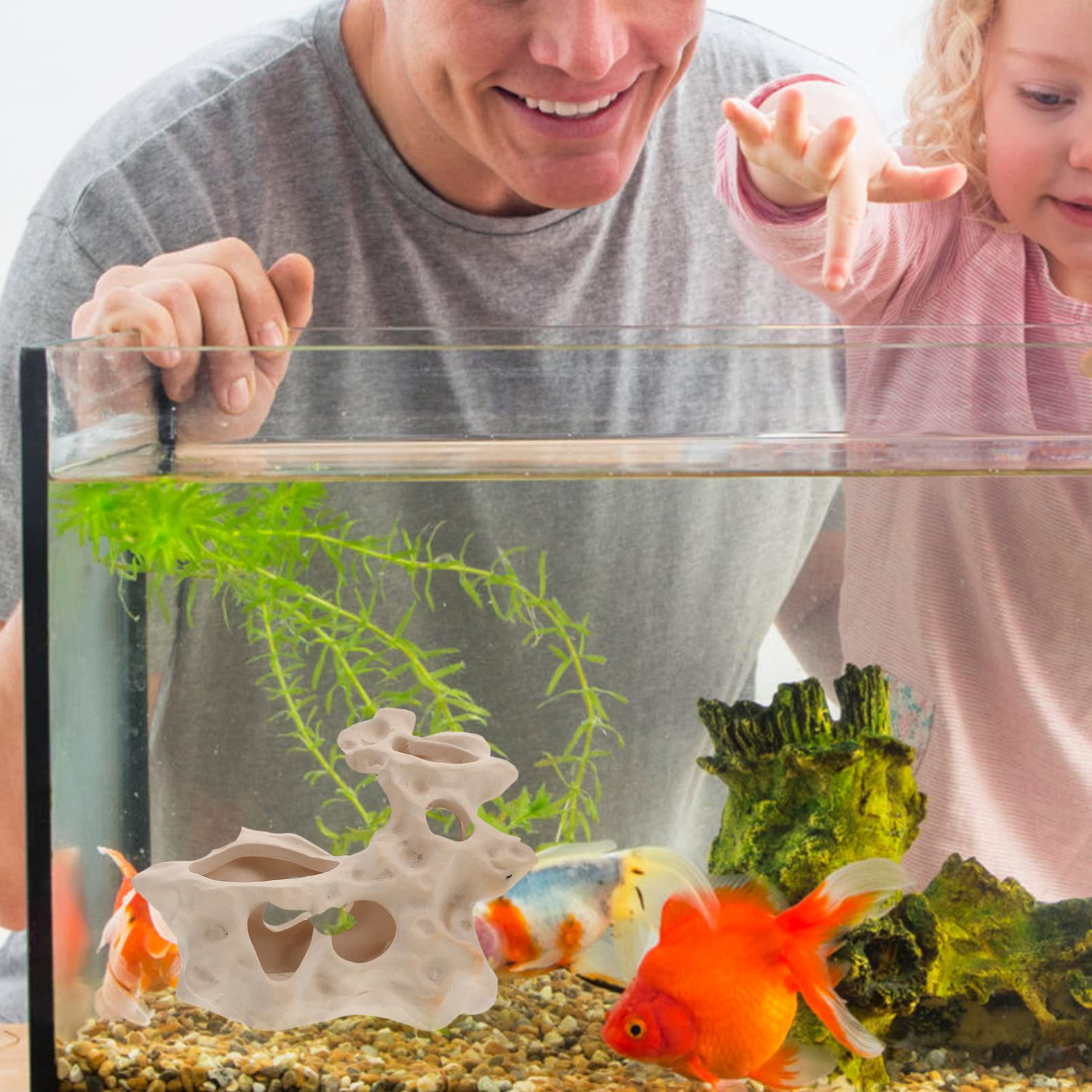 Yardwe 2St Aquarium Landschaftsgestaltung Flucht Panzer Lüfter Luft Wasser Teich Buntbarsch Keramik Figuren Aquarium Zubehör Keramik Dekoration -Ornamente Dekoration Beige