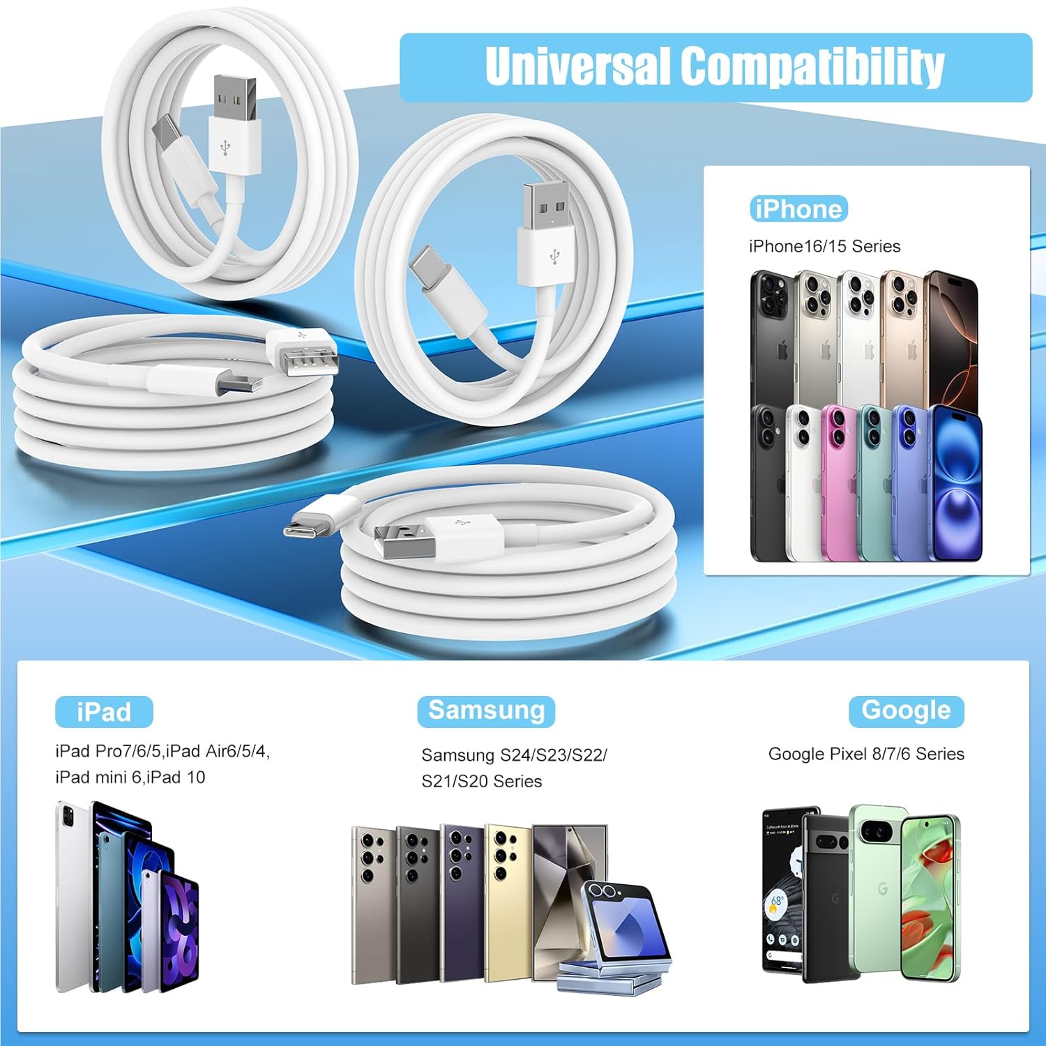 USB to USB C Cable for iPhone 16/17/15 [MFi Certified] Carplay Cable Car Charger Cord 3FT/4Pack Compatible with iPhone17 16 15 Pro/17 16 15 Pro Max/17Air 17E/16 15 Plus/,iPad Air/Mini-White - Image 6