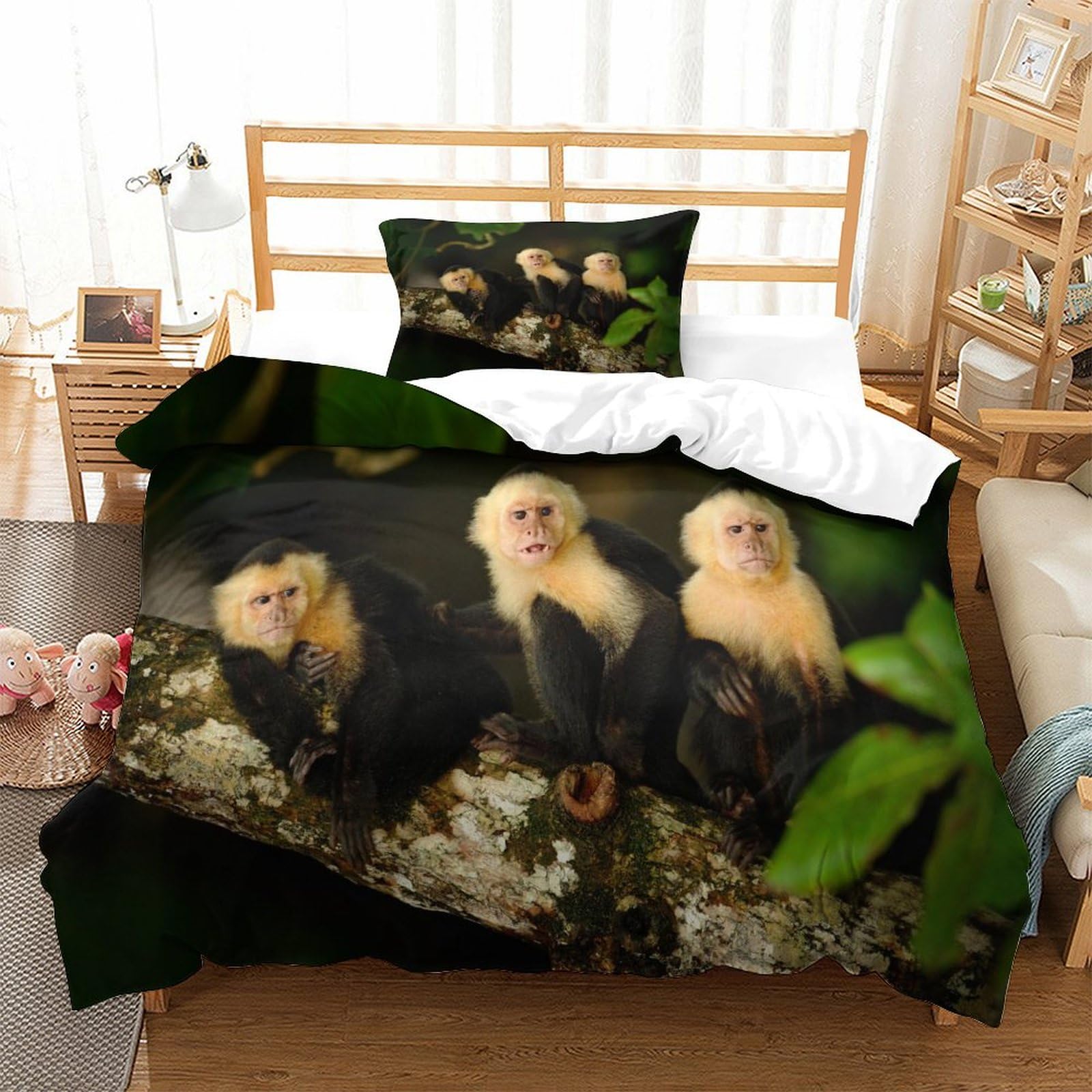 P1S9U7W5Y 3D Printed Forest Monkey Duvet Cover Set 3pcs Microfiber Jungle Monkey Bedding Set Single