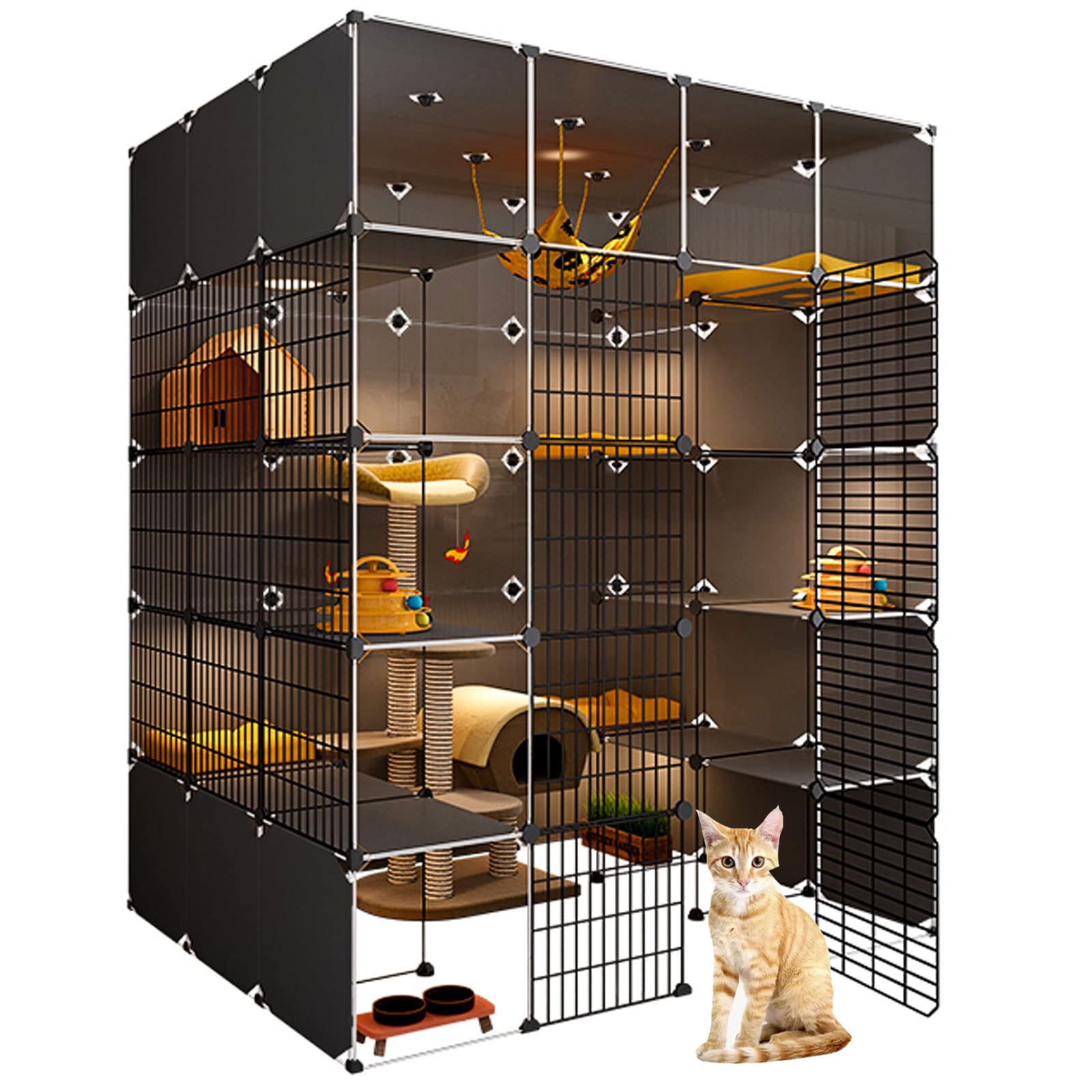 Gabbie per gatti da interno, grande casa per gatti a doppio strato con design trasparente, gattile facile da montare, include mobili con lettiera per gatti