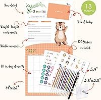 Vista 3 de Calendario del primer año del bebé con pegatinas de Bright Day - Rastreador del primer año - Libro de recuerdos del bebé para niñas para documentar