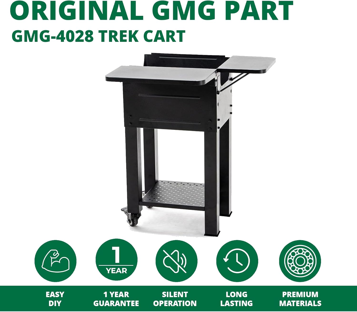 Authentic Green Mountain Grills GMG Rolling Cart for Trek & 2.0 Portable Pellet Grill - Easy Mobility & Storage Solution - Powdercoated Black