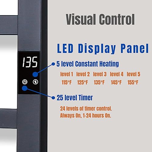 Miniatura 2 de Calentador de toallas eléctrico  Superfino  Con temporizador y ajustes de temperatura multinivel  cableado y enchufable  6 bar  Acabado negro mate