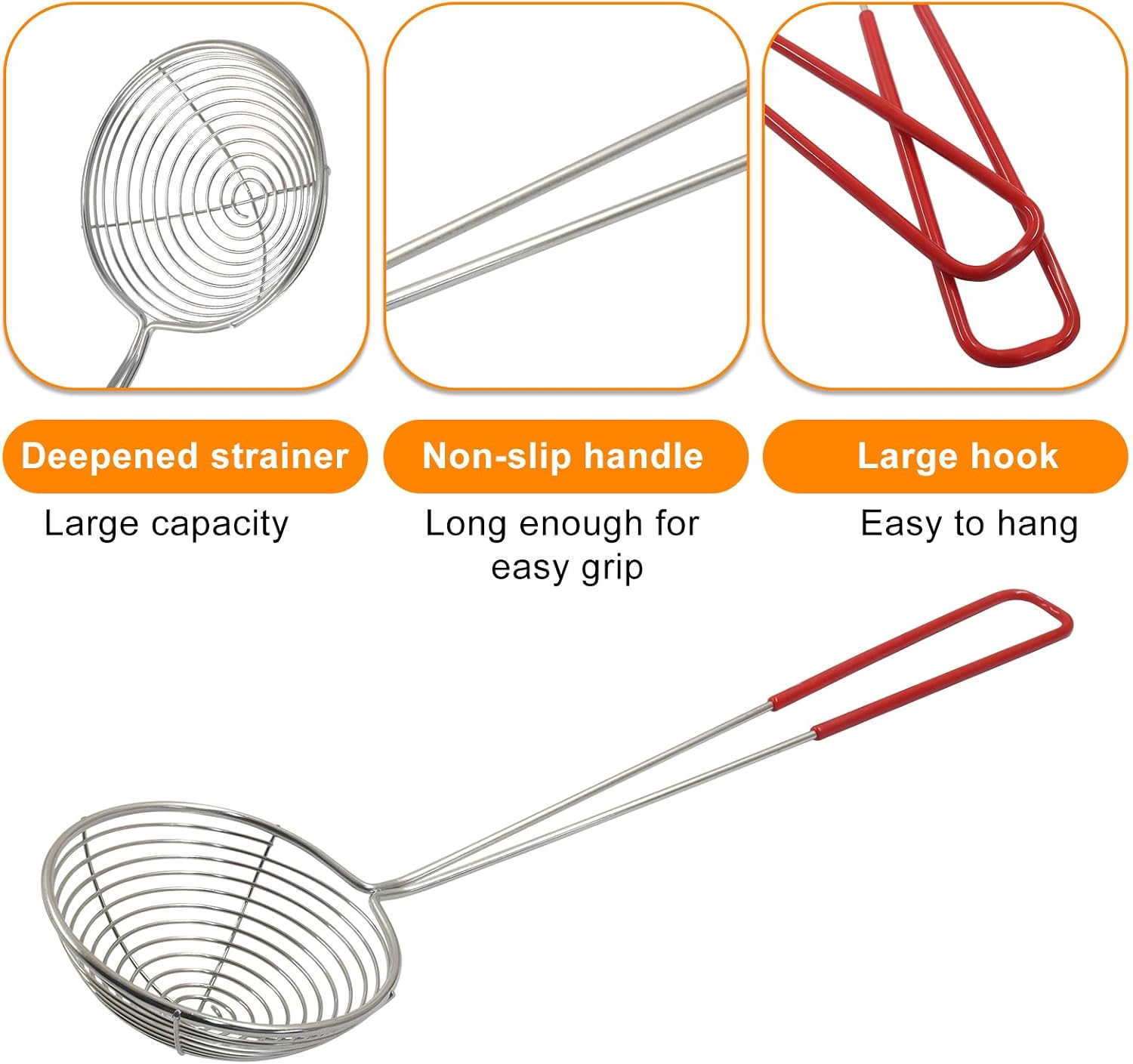 BokWin 6 Pieces Stainless Steel Hot Pot Strainer Scoops, Red