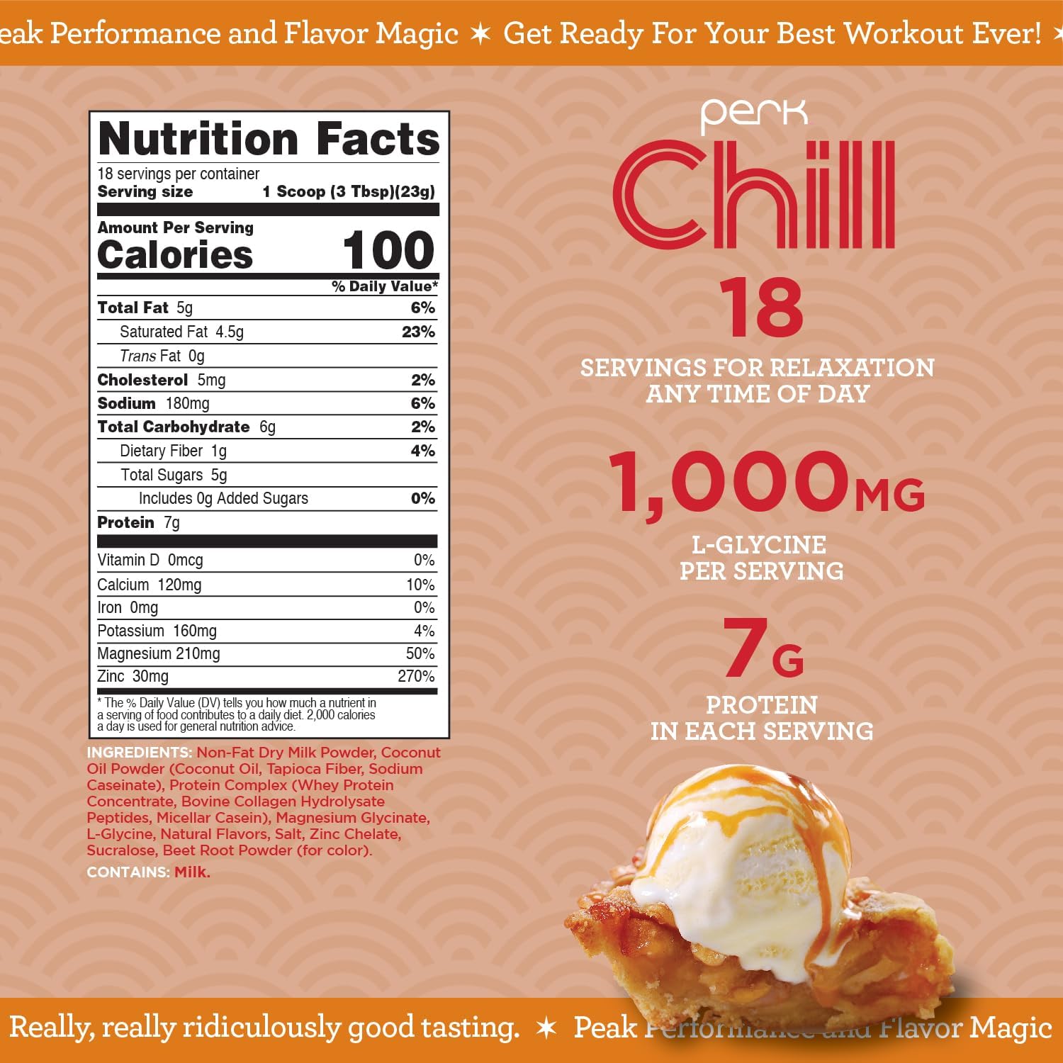 Perk Chill Drink Mix (Caramel Apple Pie) 18 Servings – Calming Melatonin-Free Nighttime Sleep Aid Support with Magnesium & L-Glycine, Gluten-Free, Peanut-Free