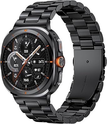 Stainless Steel Band Compatible with Galaxy Watch ultra 2/1 Bands 47mm 2025/2024,No Gap Business Metal Replacement Strap for Men Samsung Galaxy watch 8/7 Ultra Band Black