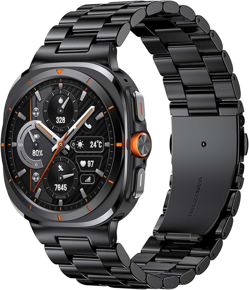 Pulseiras sem lacunas compatíveis com Samsung Galaxy Watch Ultra/7/6/5/4/FE de 44 mm e 40 mm/Watch 6 Classic de 47 mm e 43 mm/Watch 5 Pro de 45 mm/Watch 4 Classic, pulseira de metal de 20 mm para