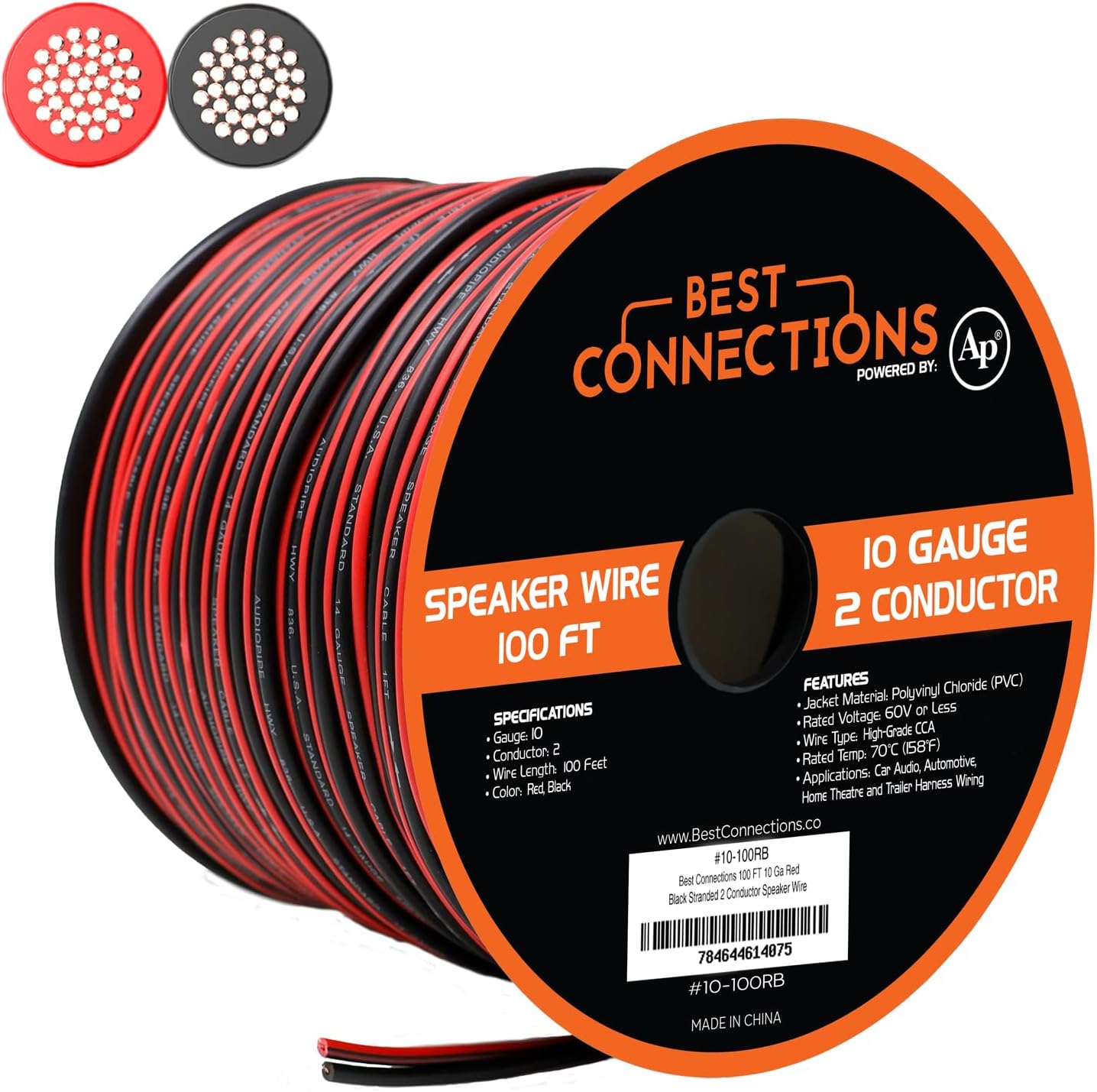 100 ft 10 Gauge CCA Red Black Stranded 2 Conductor Speaker Wire Car Home Audio