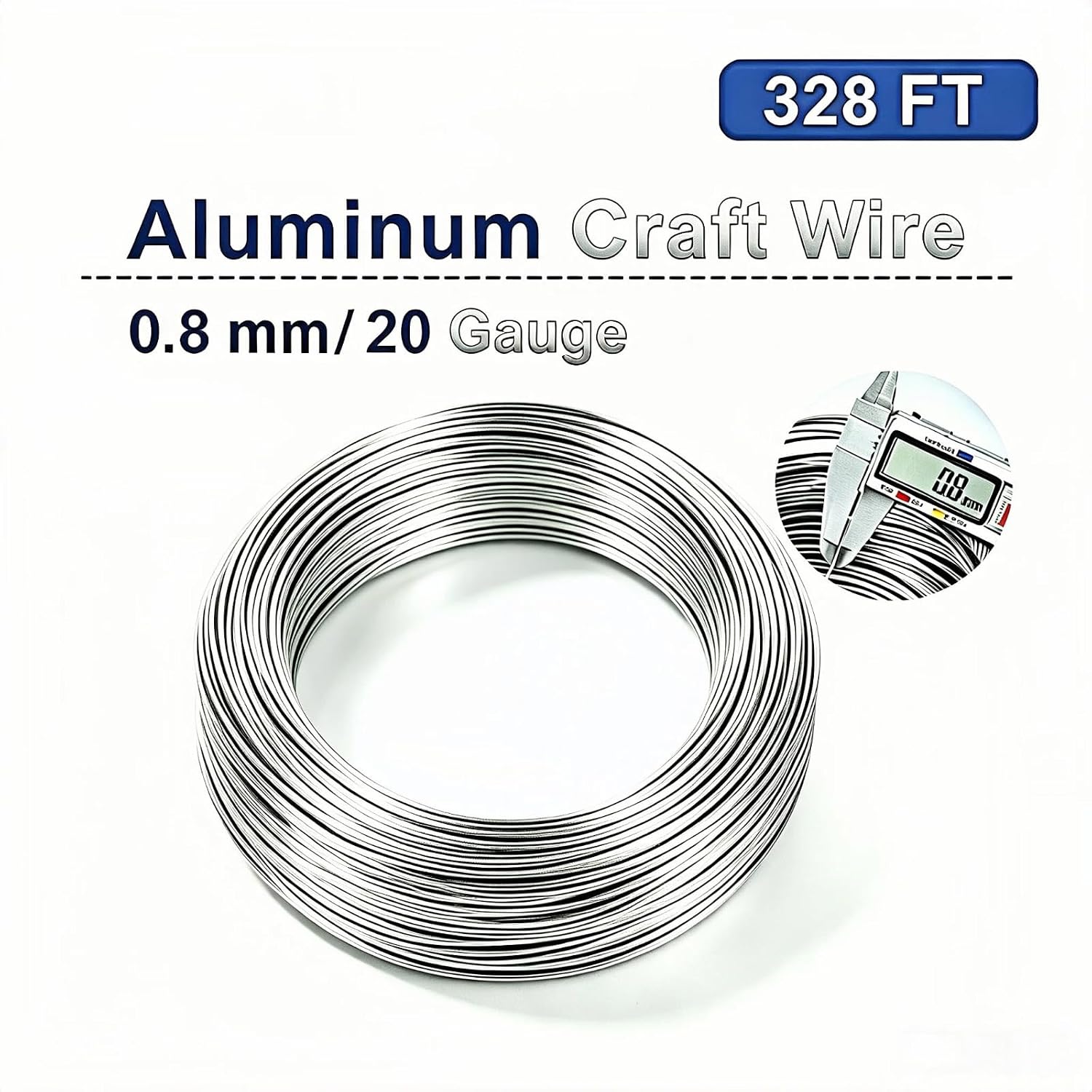 20 Gauge (0.8mm) Aluminum Wire 328 Ft (100 m) Soft Craft Wire Spool for Jewelry Making Wire Wrapping DIY - Silver