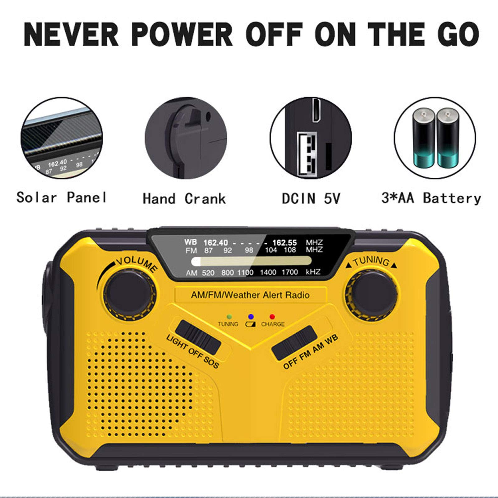 Kavolet radio solarne, cyfrowe radio FM AM WB, do użytku na zewnątrz, korba ręczna, radio, latarka LED, lampka do czytania, bateria 2500 mAh, wyjście USB, gniazdo słuchawkowe 3,5 mm