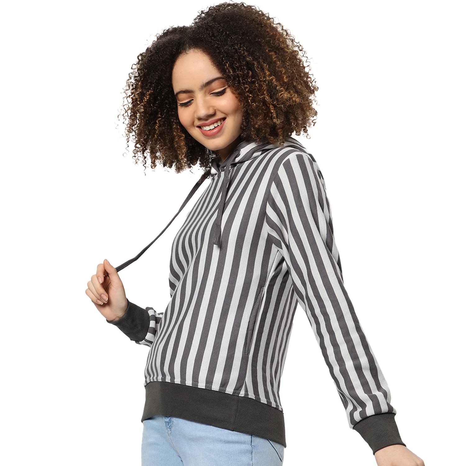 Women's Double Striped Hoodie with Ribbed Hem for Casual Wear | Hooded Neck | Long Sleeve | Pull On Closure | Cotton Sweatshirt Crafted with Comfort Fit for Everyday Wear