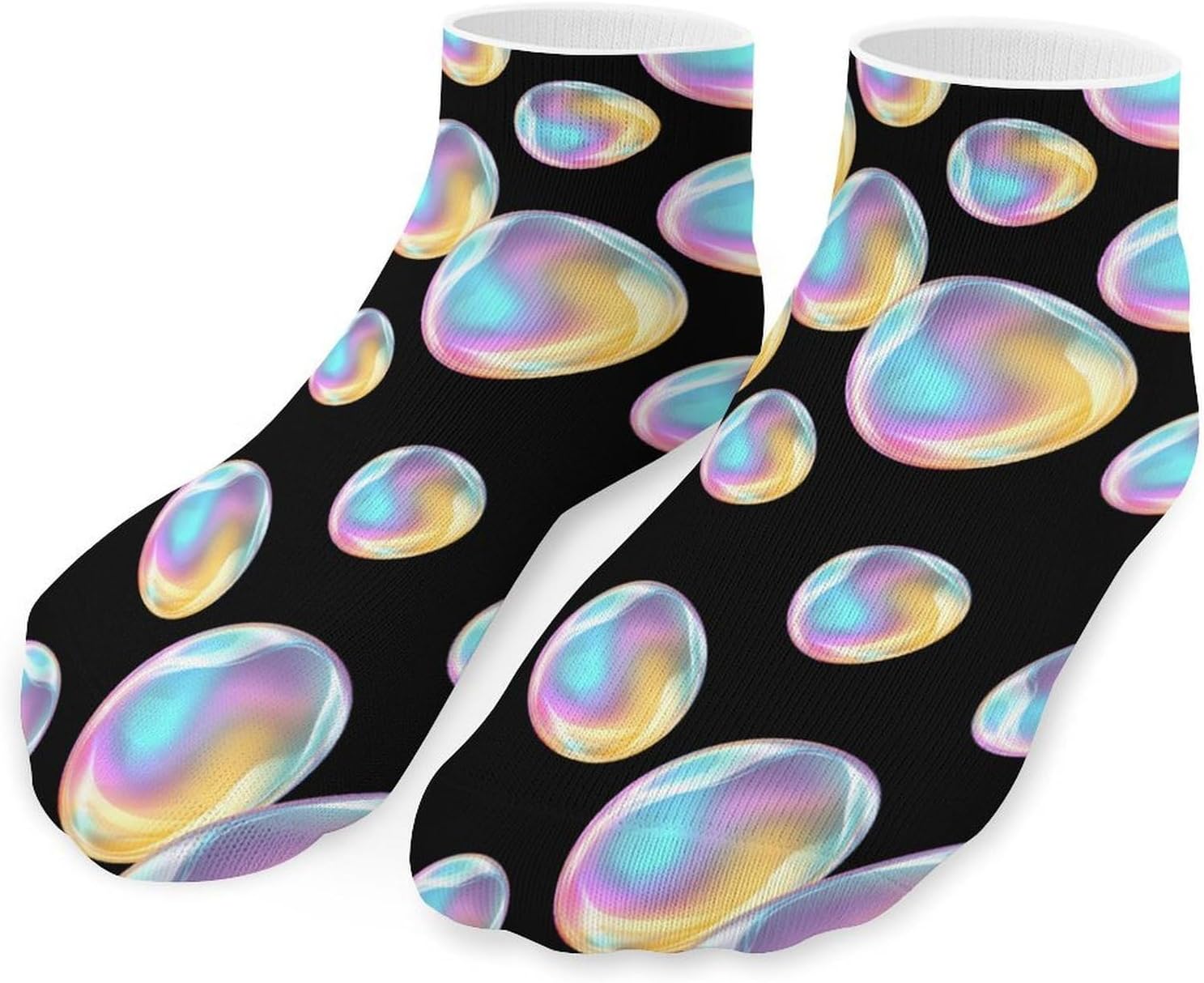 Multicolored Bubble No Show Ankle Socks Low Cut Non Slip Flat Boat Line 5 Pairs Set