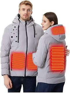 2023 Heated Coat for Men Women Heated Long Sleeve Jacket Hood Heated Clothes Winterproof Windproof USB Charging 4 Zone Electric Heated Vest Winter Warm Lightweight Heated Jacket for Hunting Hiking