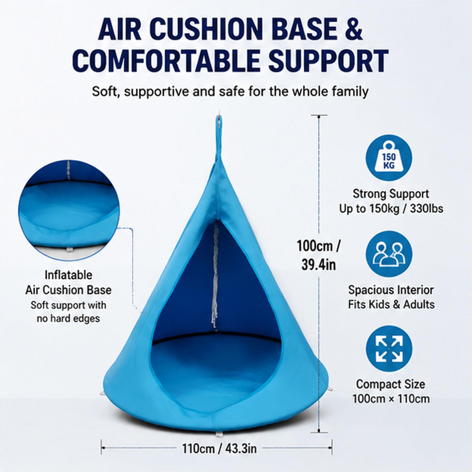 Chaise Suspendue d'extérieur avec Base de Coussin, capacité de Poids 220 LB
