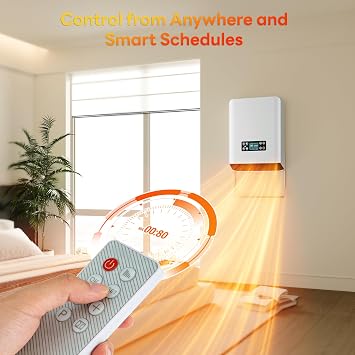 Space Heater Wall Heater for Indoor Use, 1500W Bathroom Wall Mounted Space Heater with Towel Warmer, IP24 Splash Proof Electric Heater, Remote Control, 24H Timer for Bathroom, Bedroom, Office