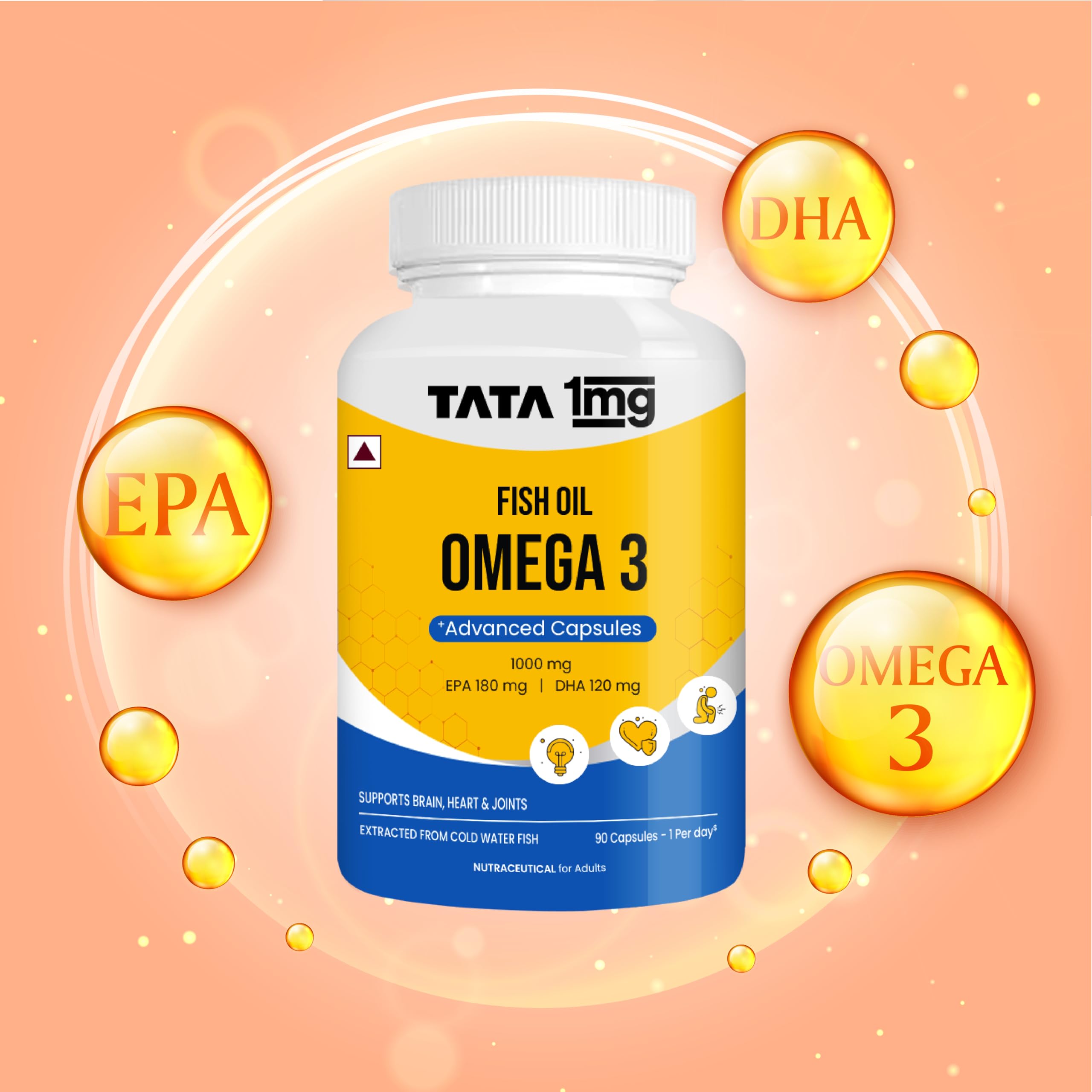 Tata 1mg Fish Oil Capsules with EPA (180mg) & DHA(120mg) for Hearth and Bone Health Skin & Hair Health, For Men/Women, No Fishy Burps,Non-GMO(Pack of 90)… — Amazon image 4