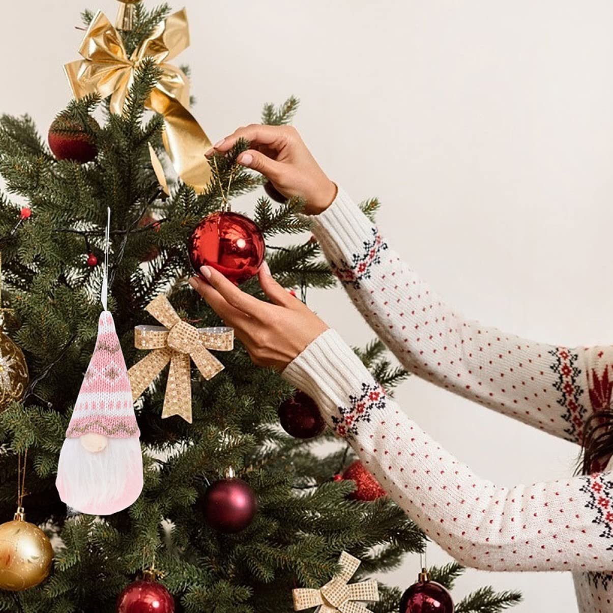 Ciieeo STK Weihnachtspuppe Weihnachtsbaum-anhänger Weihnachtszwerg-anhänger Plüsch-wichtel- Weihnachtsbaum Hängendes Schild Kleine Wichtelfiguren Zwergpuppe Rosa Stoff