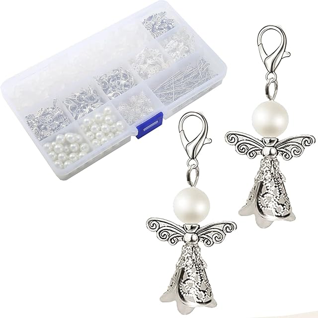 HERZWILD Guardian Angel Make Your Own Set Keyring Angel Charm Pearl Angel Pendant for DIY Wedding Jewellery Necklace Crafts