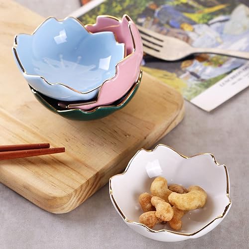 Miniatura 3 de VanEnjoy Juego de 4 platos de cerámica para condimentos, platos para sushi, salsa de flor de cerezo, soporte para bolsa de té, plato para servir