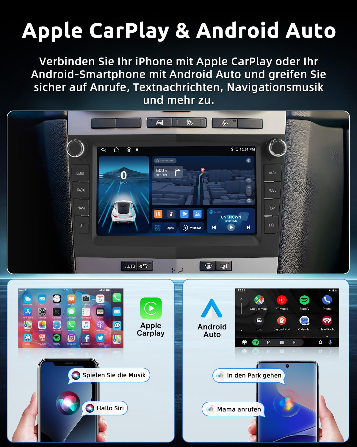 ESSGOO 6+128G Wireless Autoradio Android 15 mit Carplay und Android Auto Für Opel Astra H Corsa C/D Vectra C Zafira 7 Zoll IPS Touchscreen Bluetooth FM RDS GPS Schwarz