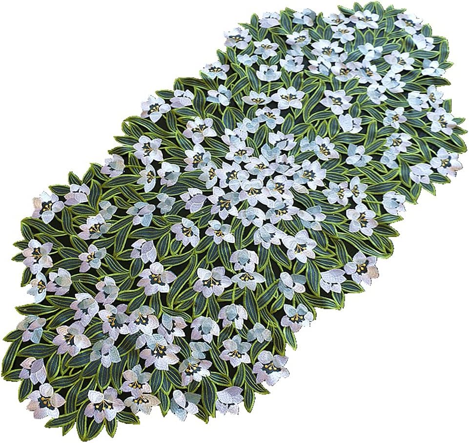 Magicpro Embroidered Table Runners，Orchid Cutwork and Hollow Embroidered Table Runners for Holiday Wedding Picnic Dinner Farmhouse Outdoor Picnics Table Top Decor (Green, 17.3''X42.5''(44X108cm))