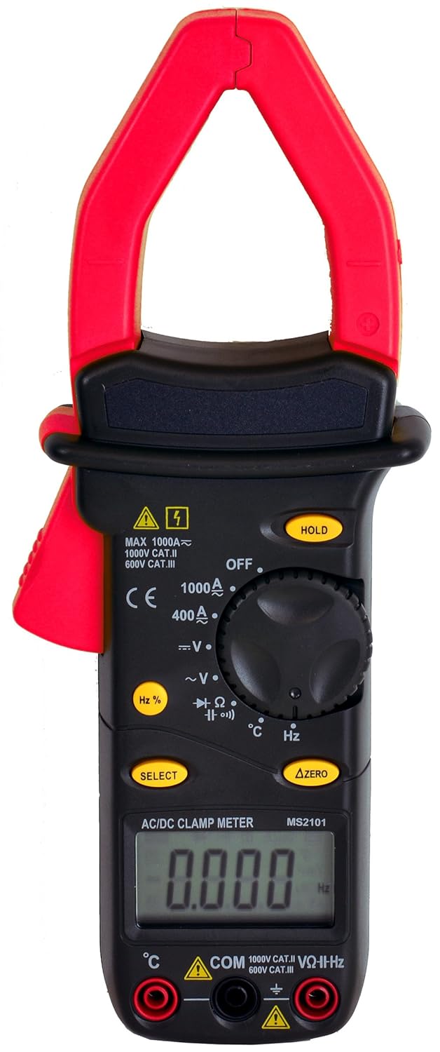 Tekpower TP2101 Digital AC/DC Both Current Measres Upto 1,000A Clamp on Meter with Frequency & Temperature Measurement, 2 Inches Opening for Large Wires