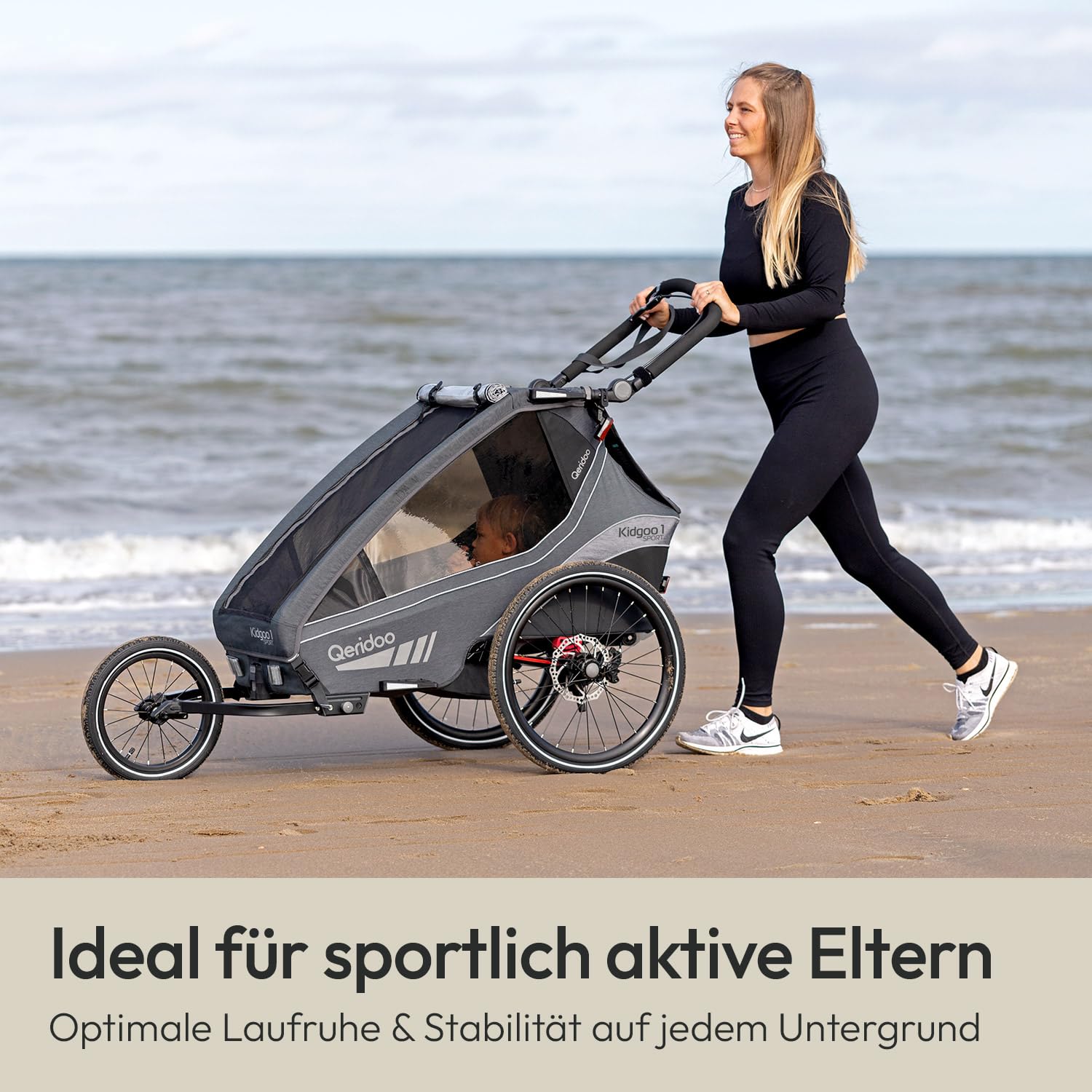 QERIDOO 14" Joggerwheel for One-Seater Akcesoria do krzeseł/wózków, Młodzież Unisex, Schwarz (czarny), Jeden rozmiar