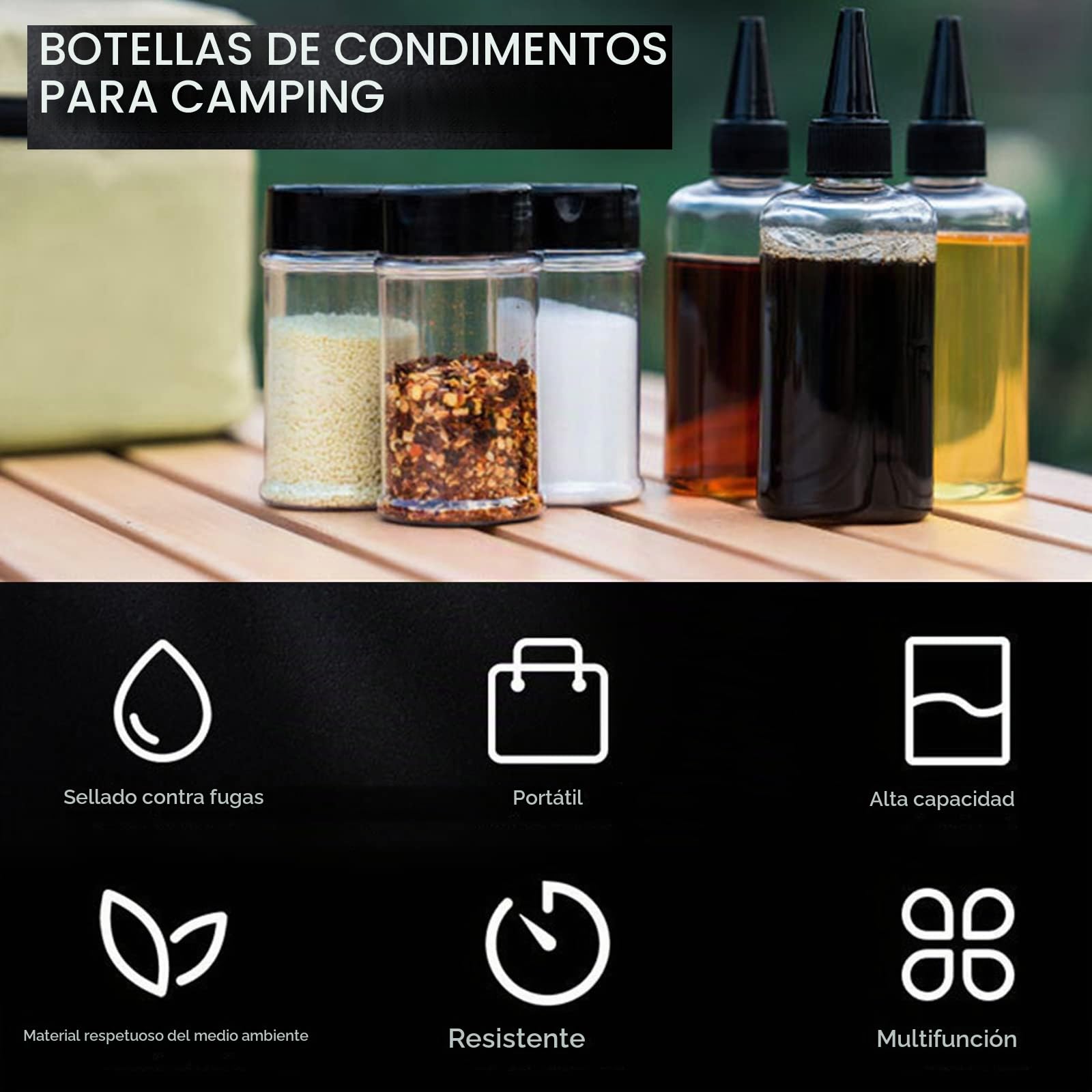 6 Piezas Tarro para Especias Botella de Almacenamiento de Vinagre Aceite Bolsas portátiles Salsa práctica Contenedor Condimentos para Camping,Picnic,Viaje,Al Aire Libre,Cocina#k