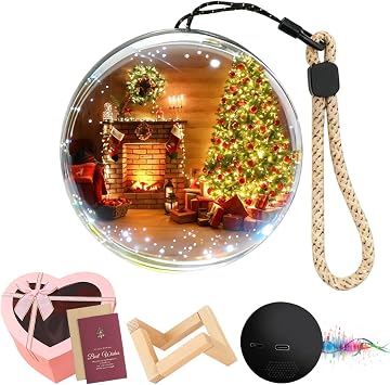 WIFI Memory Orb Christmas Ornament, Core Memory Sphere Ball, Personalized 3d Memory Orb Custom Video Sphere, 2.7" Crystal Ball Video Player Uploadable Videos&Photos for Anniversary Black,WIFI