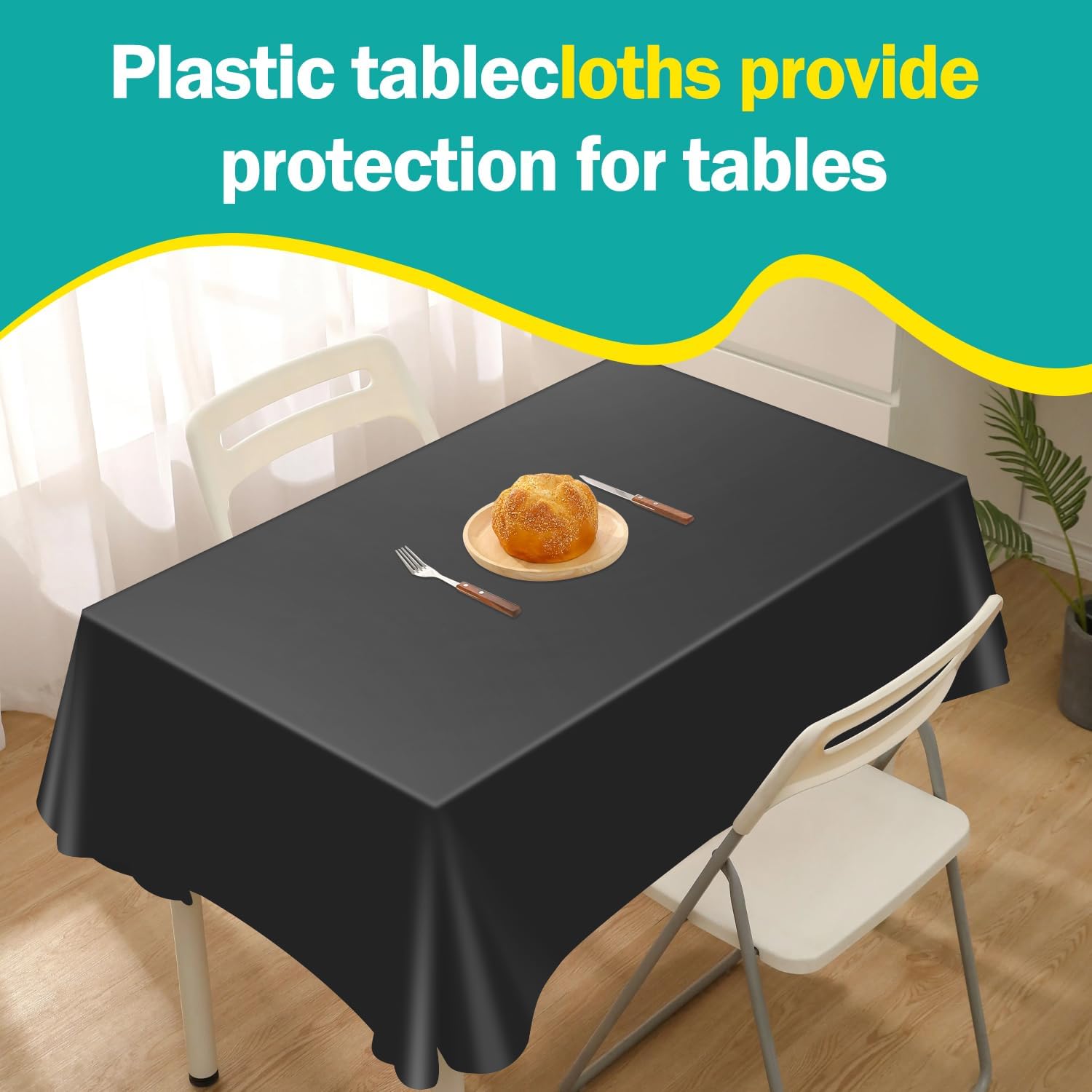 54 Inch x 300 Feet Black Plastic Tablecloth Roll Disposable Table Cloth with Cutter Box Plastic Table Cover for Party - Image 4