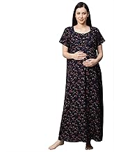 MomToBe Women's Cotton Blend Maxi Maternity/Feeding Nighty/Pregnancy Night Gown/A-Line Nursing Nighty With Zippers for Nursing Pre and Post Pregnancy - (2001mtbnvyflrfn-Free_Oxford Blue_Free Size)